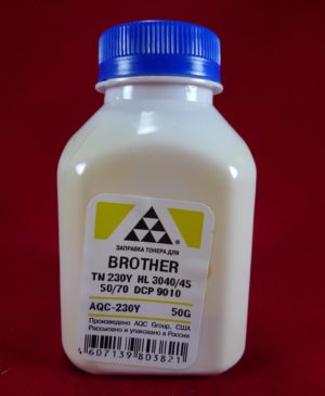 Тонер Brother TN 230Y HL 3040/45/50/70/DCP 9010 yellow (фл. 50г) AQC фас. Россия